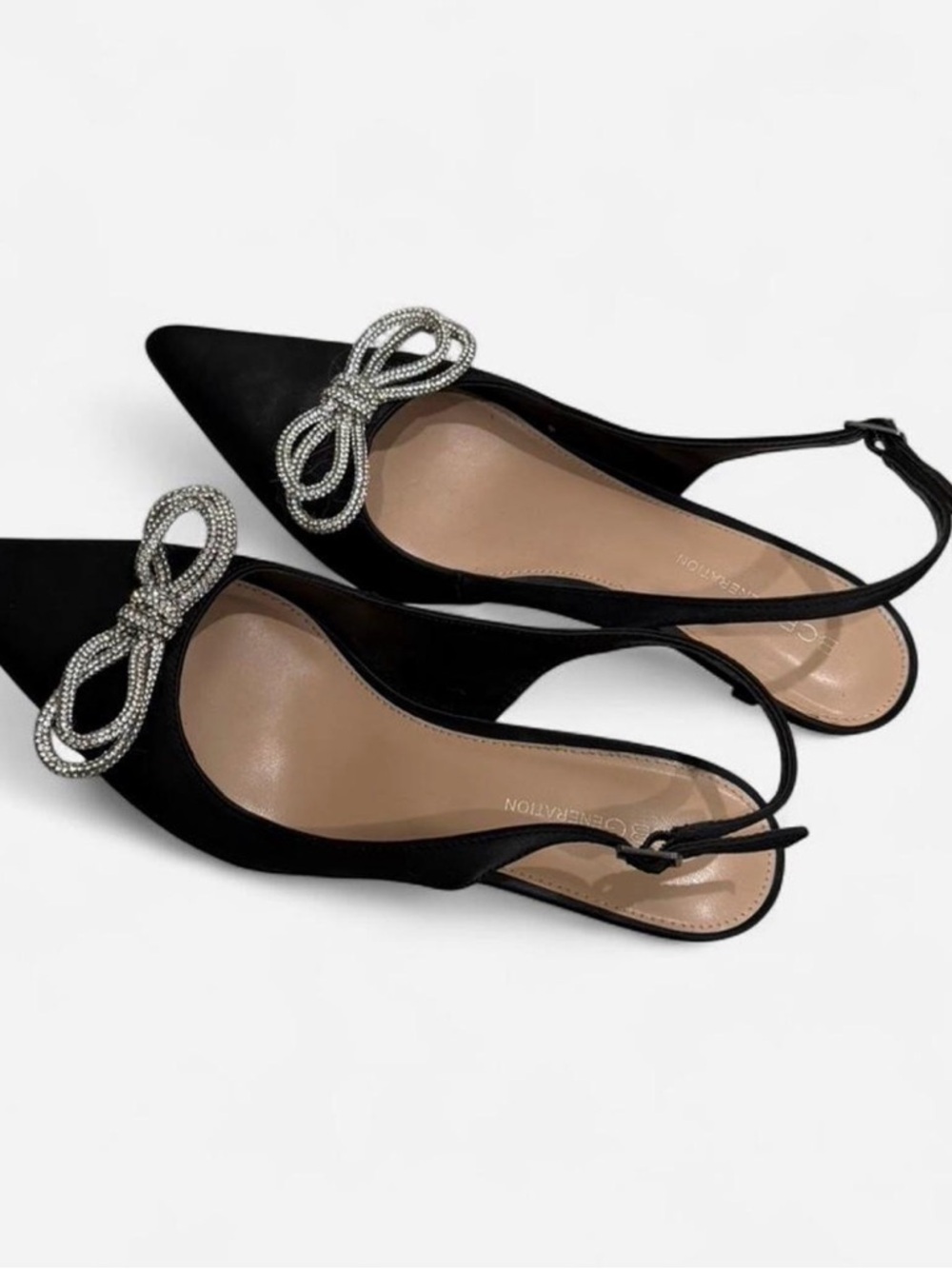 BCBGeneration Black Pointed Slingback Heels with Crystal Bow